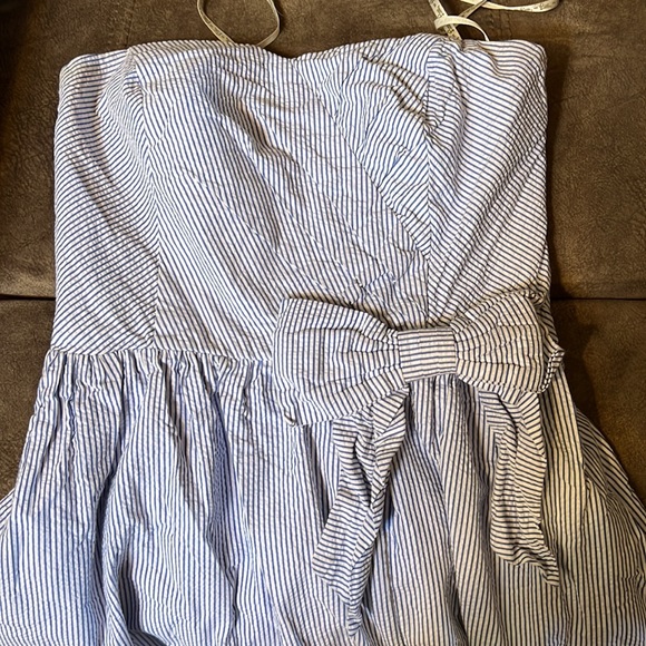 Lilly Pulitzer Henrietta Blue White Seersucker Stripe Strapless Bow Dress - Picture 12 of 12